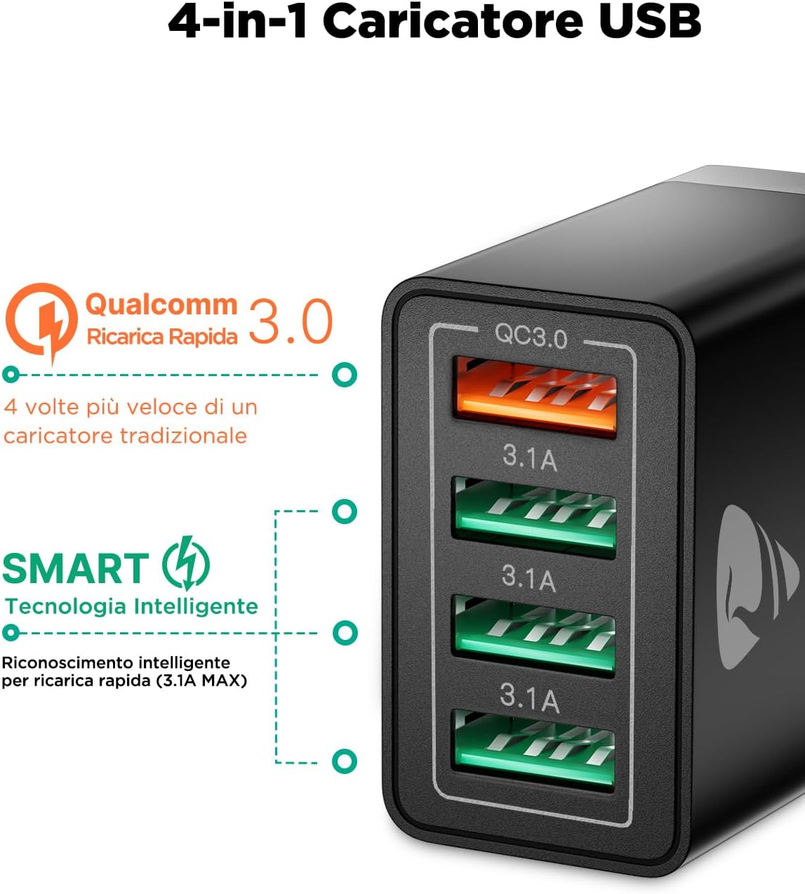 Thumbnail 1 de Caricatore USB 4 porte 40W QC3.0