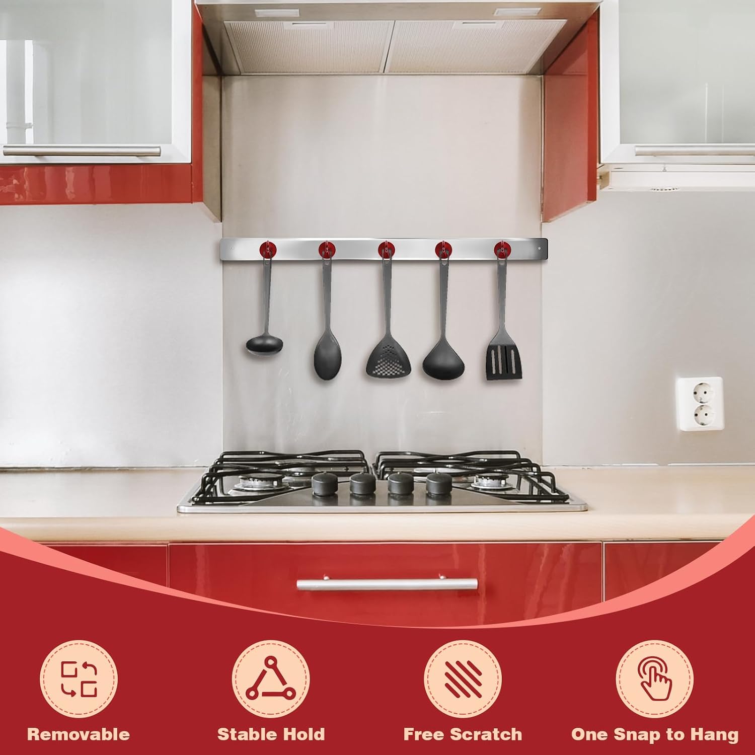 Detalle de Neosmuk NPM26x10Red20240918 Magnetic Hooks, Red Steel, 10-Pack