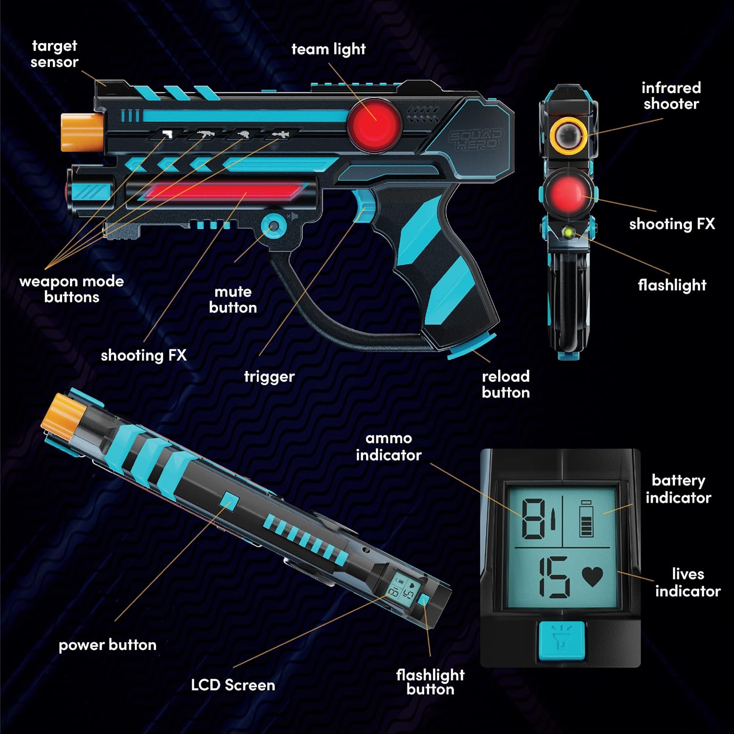 Thumbnail 3 de Squad Hero Rechargeable Laser Tag Set (4 Guns + 4 Vests) with 360° Sensors and LCD HUD