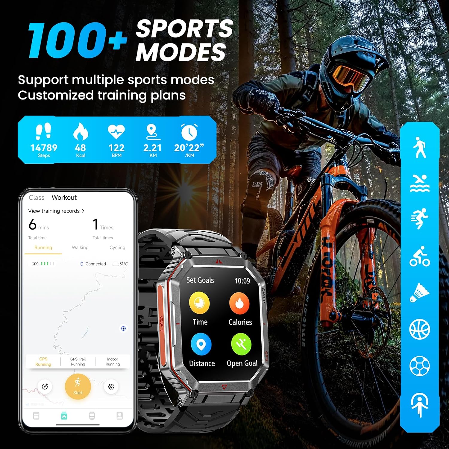 Detalle 2 de Military Smart Watch 2.01" HD GPS, GPT voice