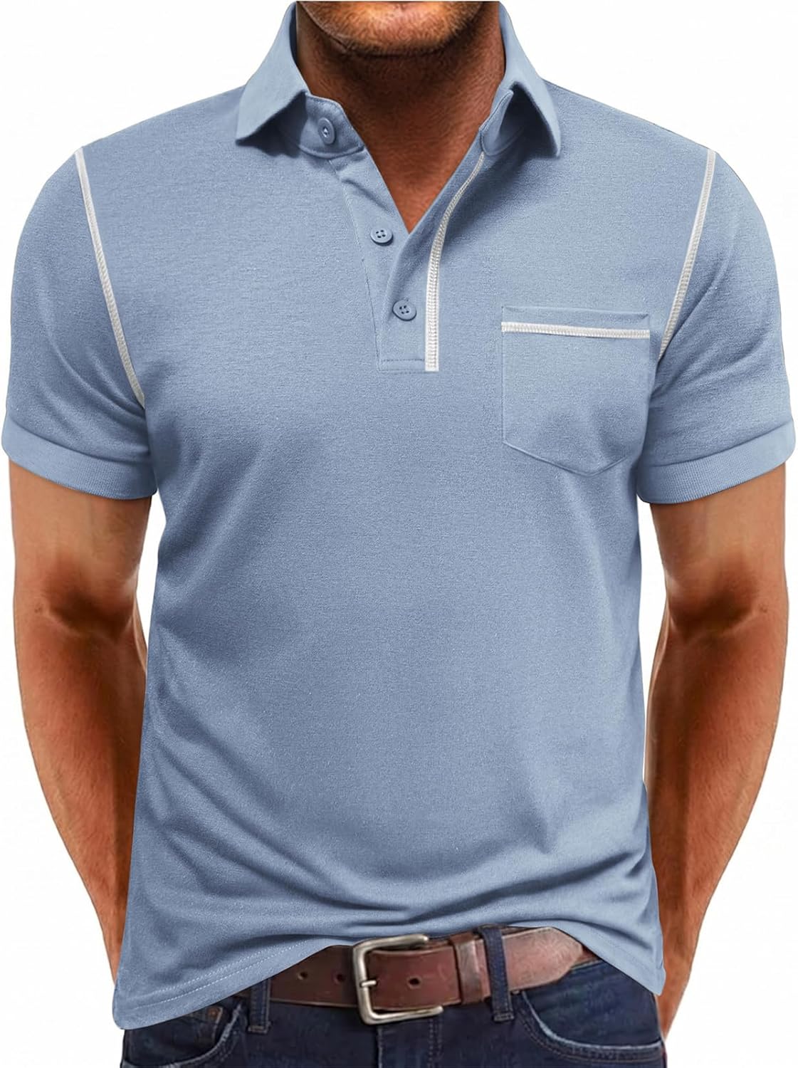 Detalle de Volemo Men’s Short Sleeve Polo Shirt – Casual Golf Top in Soft Cotton Blend with Pocket
