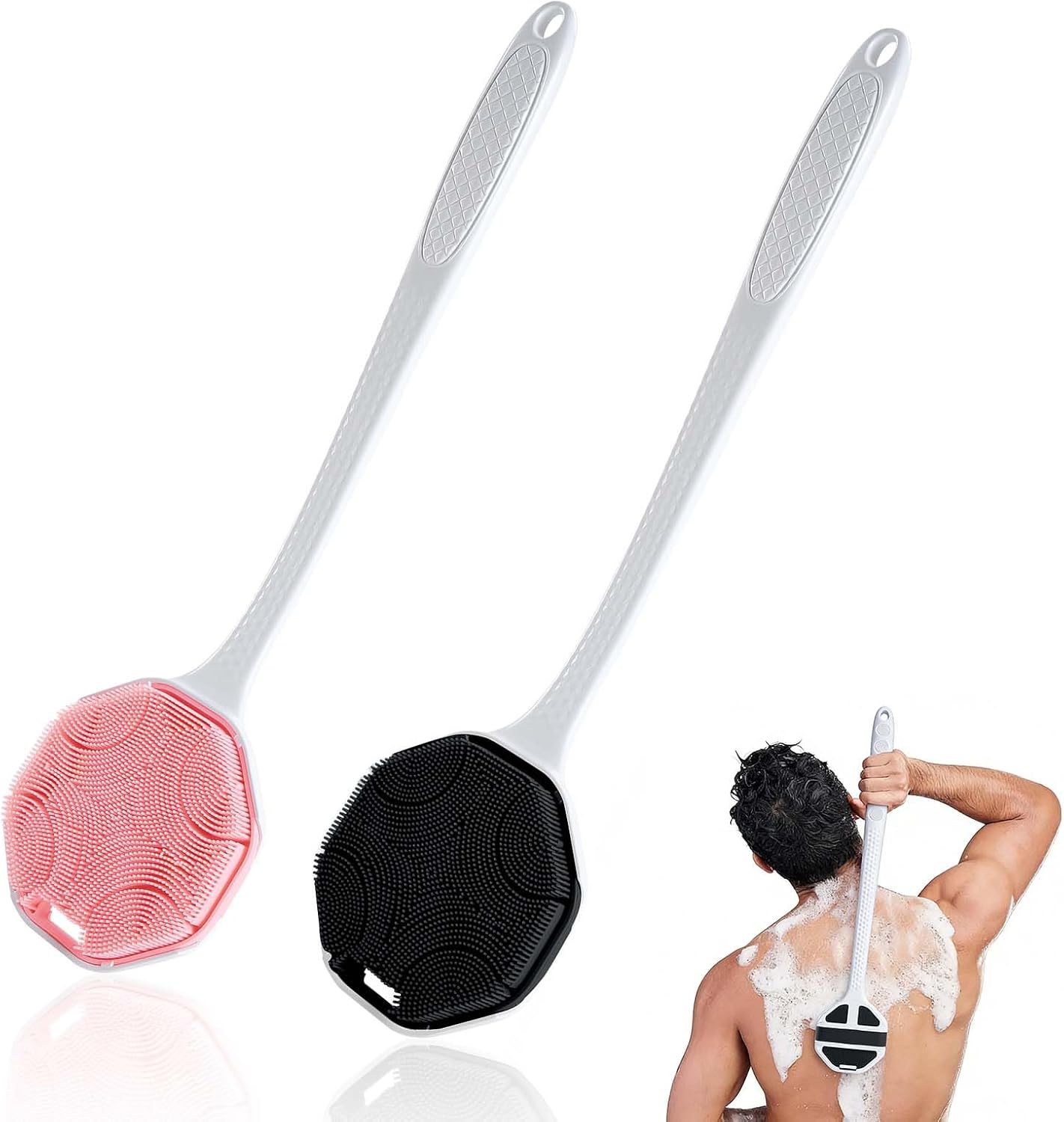 Detalle de EaTubano H-1029 Silicone Back Scrubber Set, Long Handle, 2-Pack