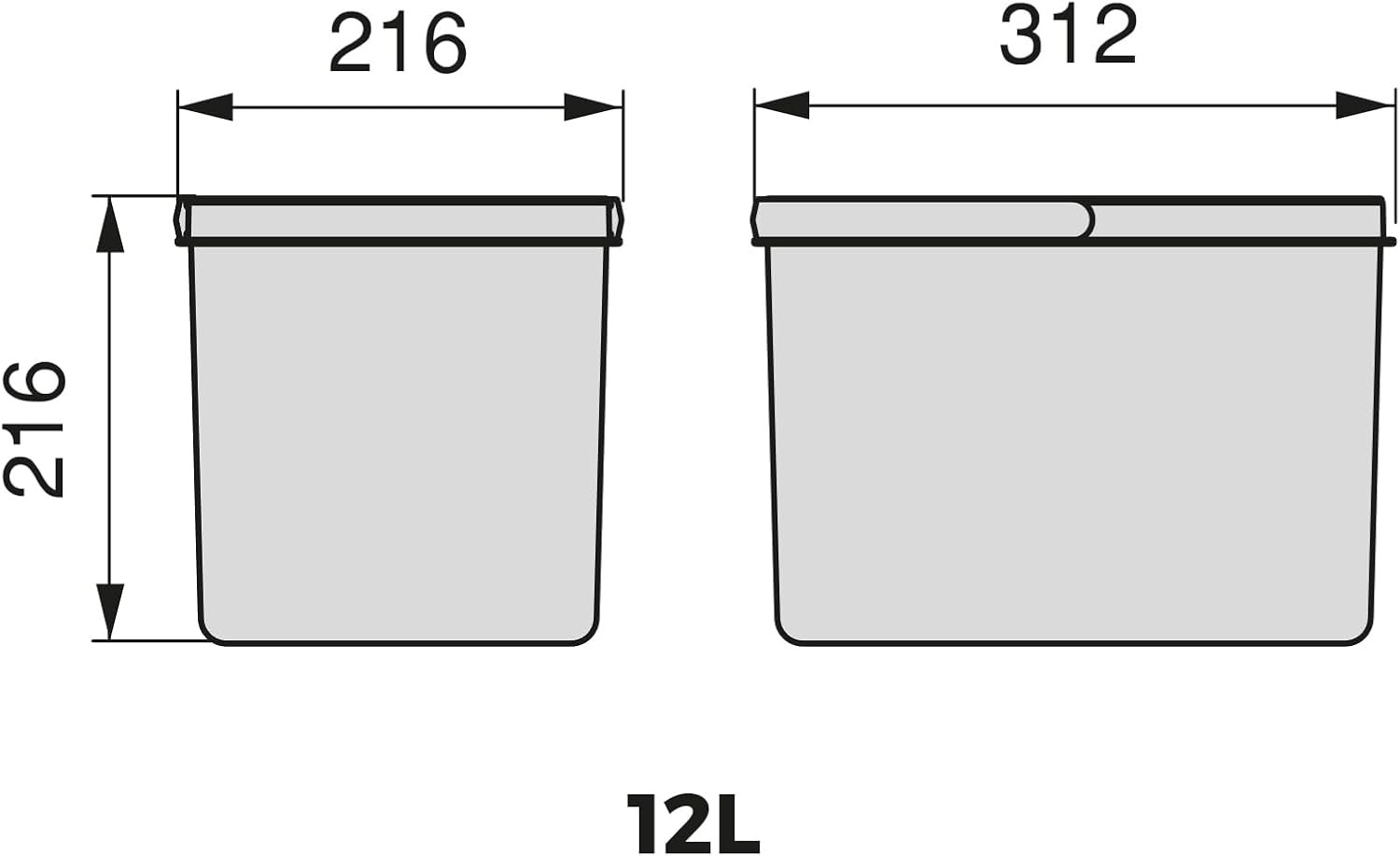 Detalle de Emuca Pattumiere per cassetto – Kit di 2 contenitori raccolta differenziata, altezza 216 mm, 12 L ciascuno