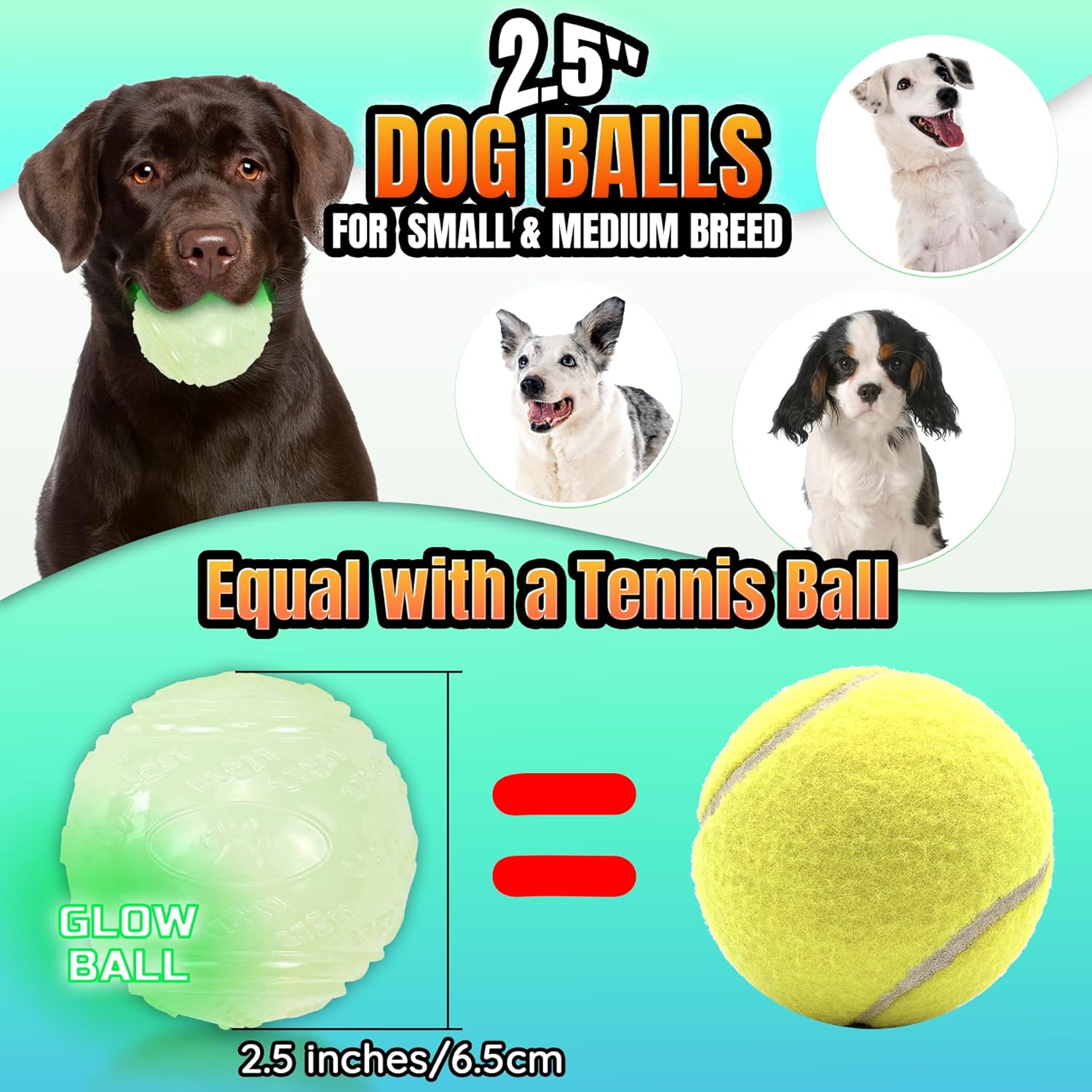 Thumbnail 2 de LECHONG 4-Pack Glow in the Dark Squeaky Dog Balls
