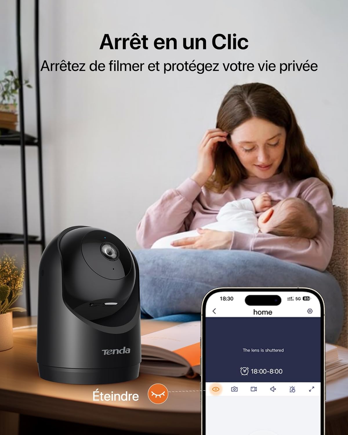 Thumbnail 5 de Tenda Caméra de Sécurité Intérieure 2K CP3 V3.0 Noire – 360° avec Audio Bidirectionnel, Vision Nocturne et Détection de Mouvement