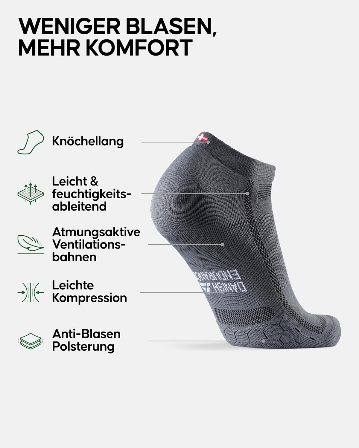 Thumbnail 1 de DANISH ENDURANCE Kurze Laufsocken – Sommer Sportsocken, atmungsaktiv, leichte Kompression, gepolstert, Anti-Schweiß, Damen & Herren (3 & 5 Paar)