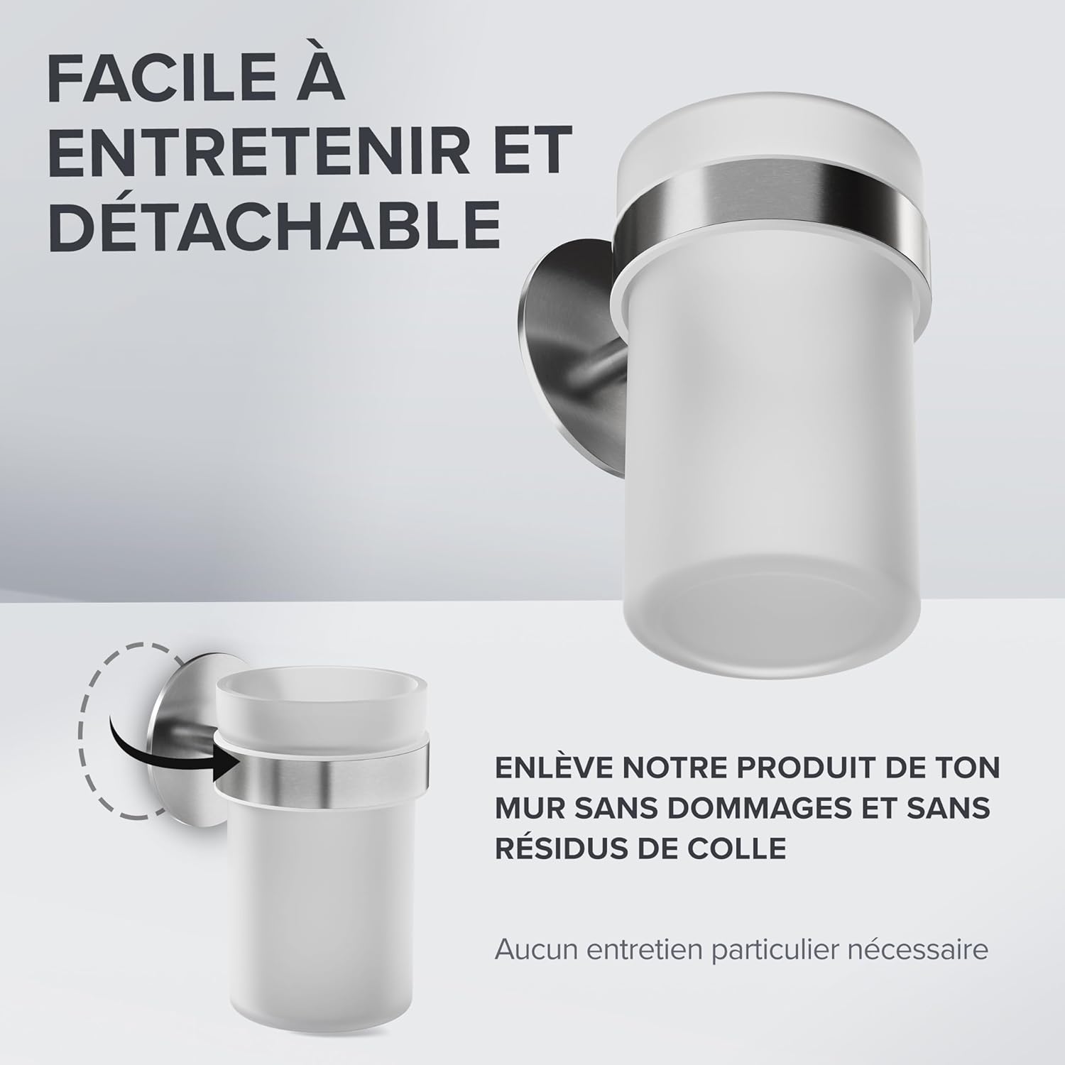 Thumbnail 3 de ovimar Keldsnor Gobelet à brosse à dents – Argenté, sans perçage, en verre et acier inoxydable