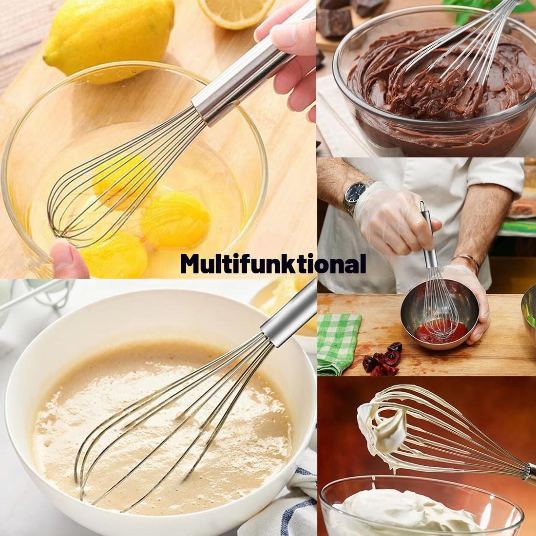 Detalle 2 de Edelstahl Schneebesen Set, 3er Pack Ballon-Schneebesen zum Kochen (12", 10", 8")
