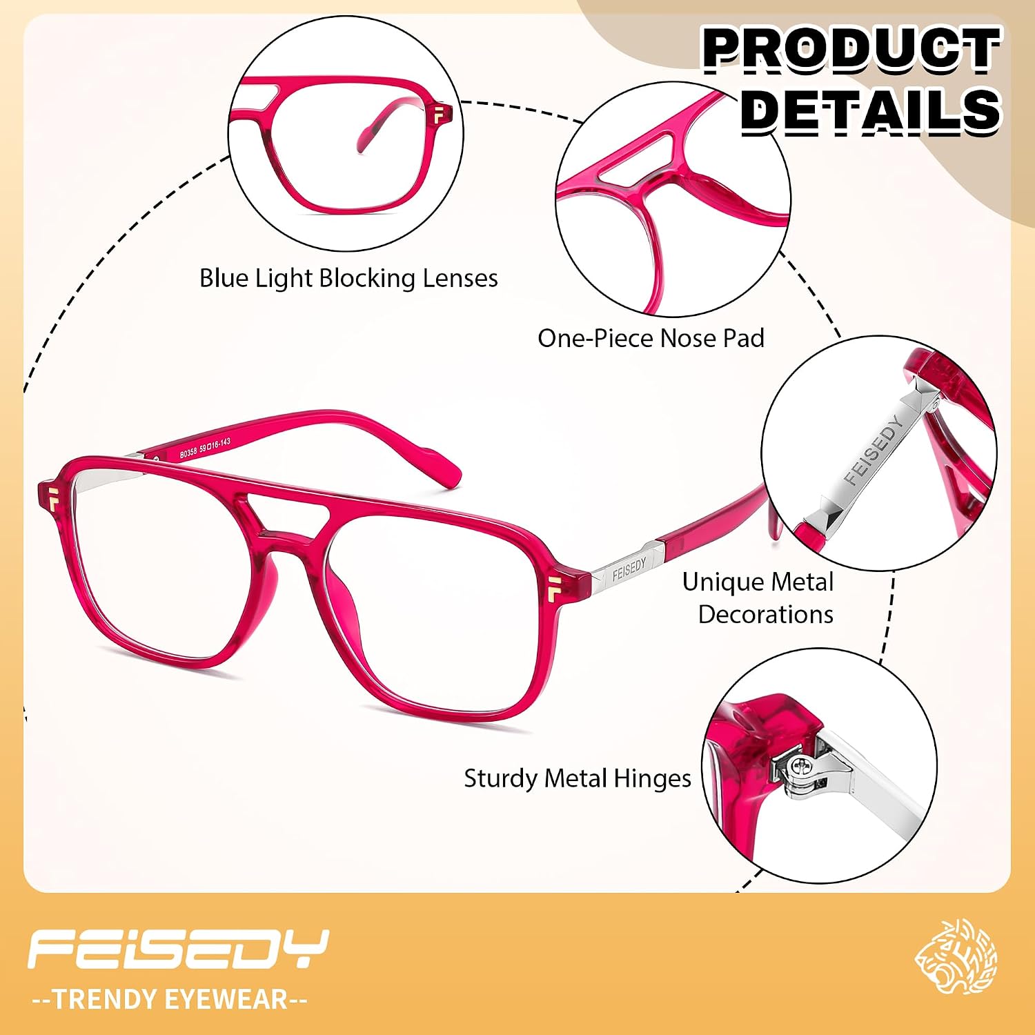 Detalle de FEISEDY Aviator Blue Light Glasses B0358