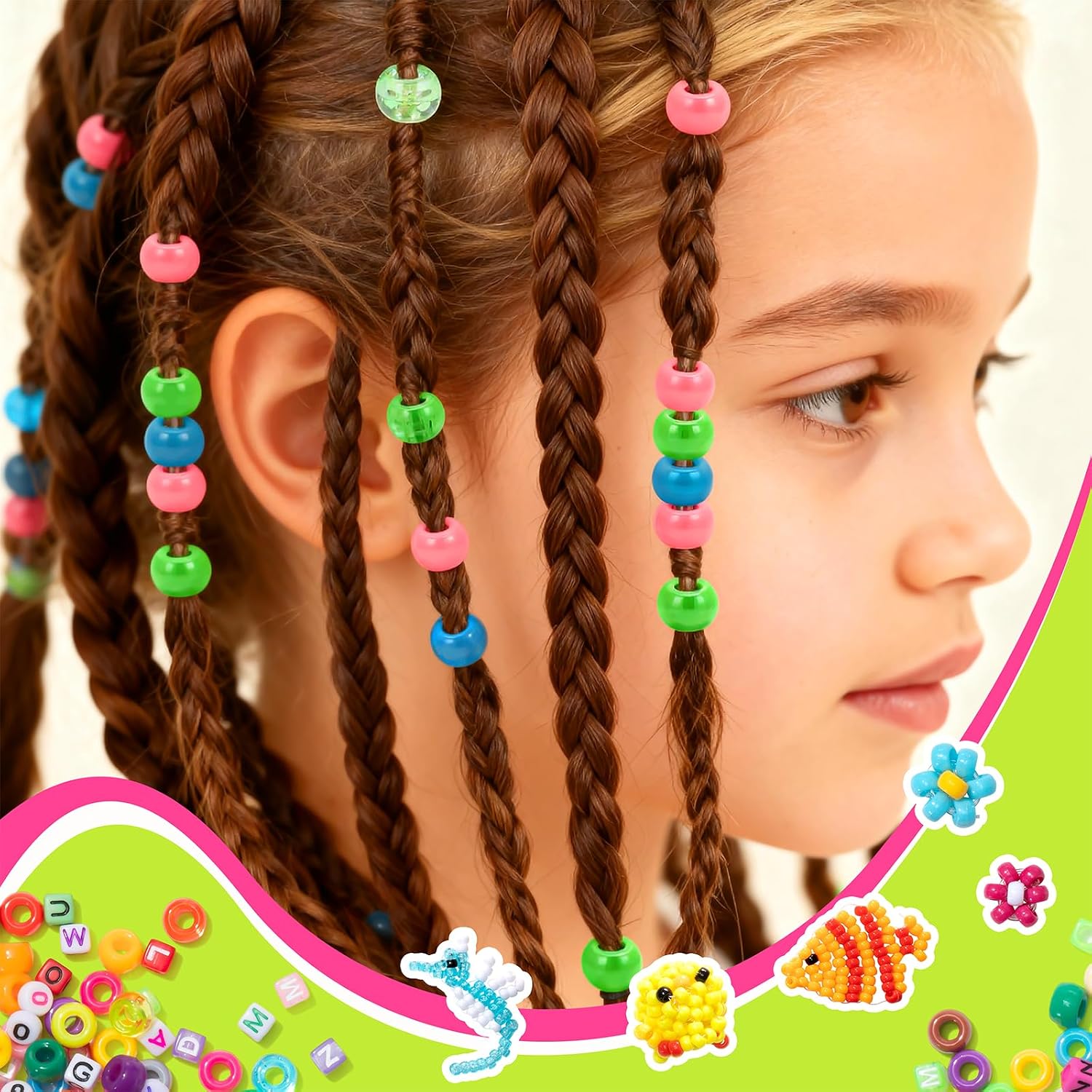 Thumbnail 6 de Simetufy 14,000-Piece Pony Bead Set, 40 Colors, 6 x 9 mm Plastic Beads