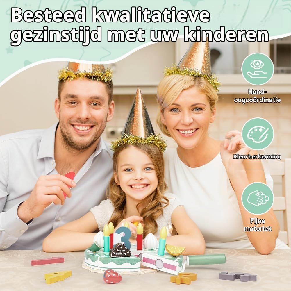 Detalle de Ainiv houten verjaardagstaart speelgoedset voor rollenspel