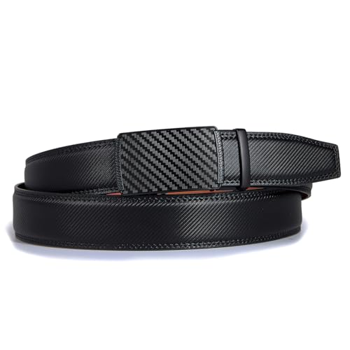 Detalle de VATAN Ceinture Homme Réglable à Cliquet en Cuir avec Boucle Automatique – Noir, 3,5 cm de largeur