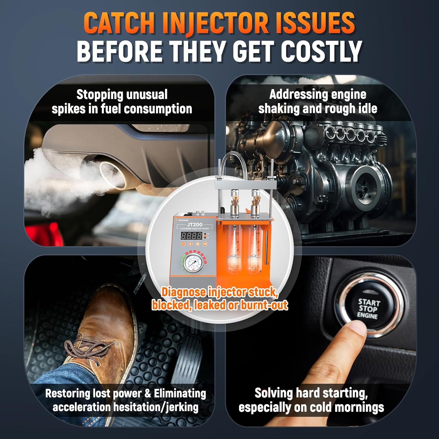 Thumbnail 1 de FOXWELL JT200 Fuel Injector Tester: Visualize Spray, Measure Flow, and Diagnose Misfires on 6V/12V EFI Injectors