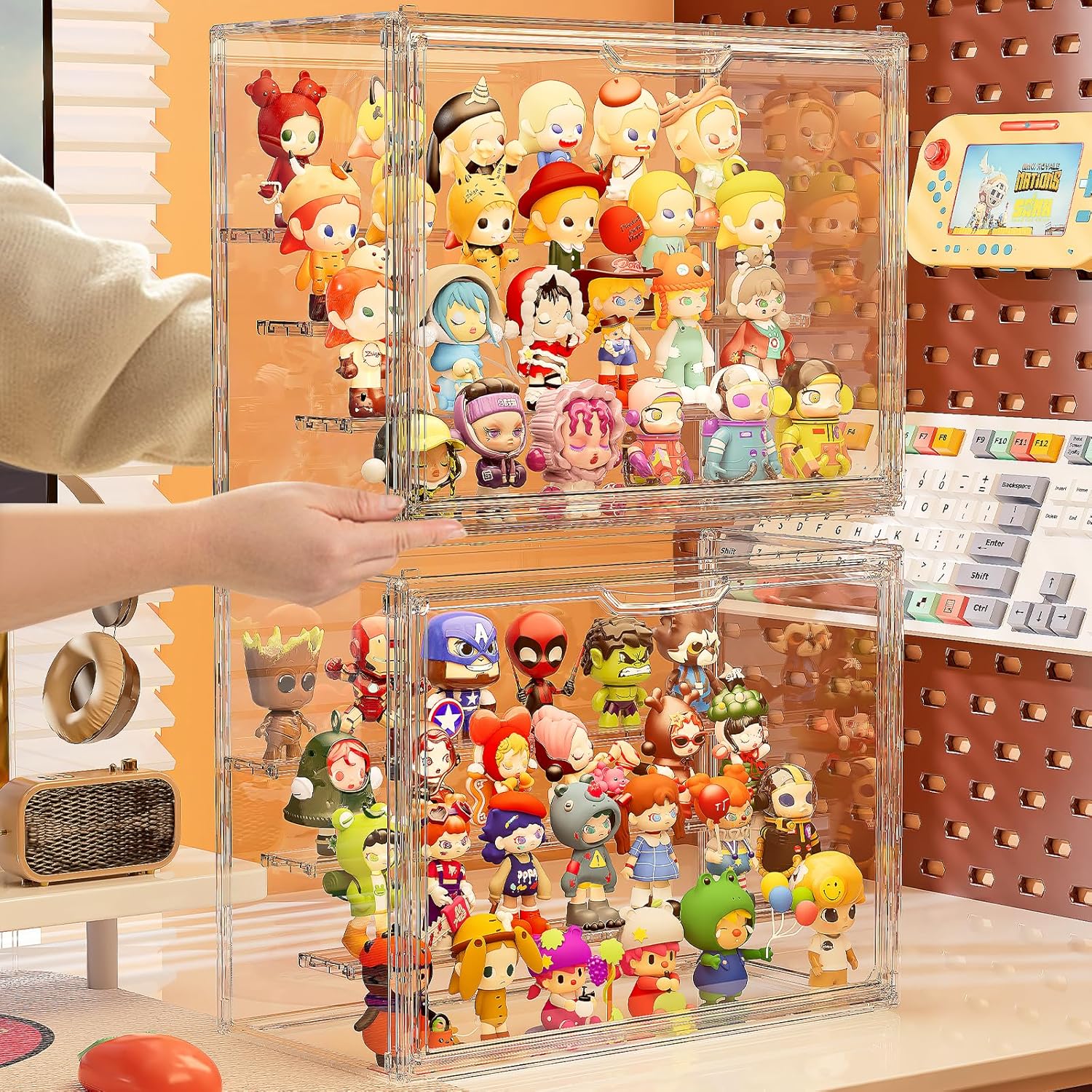 Detalle de MSHOMELY Clear Acrylic Display Case (4-Layer) for Collectibles Figures — 2-Pack, Stackable Shelves