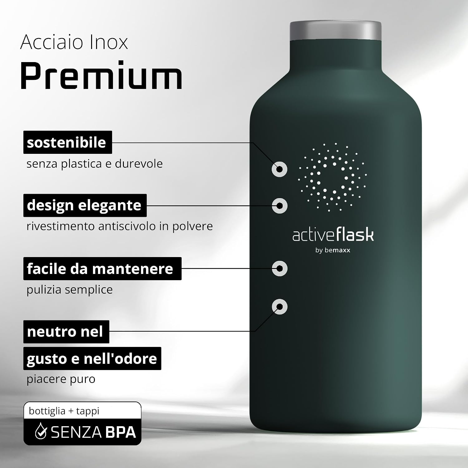 Detalle de BeMaxx Borraccia Termica ACTIVE FLASK 950 ml: infusore, tre tappi e acciaio inox, senza BPA