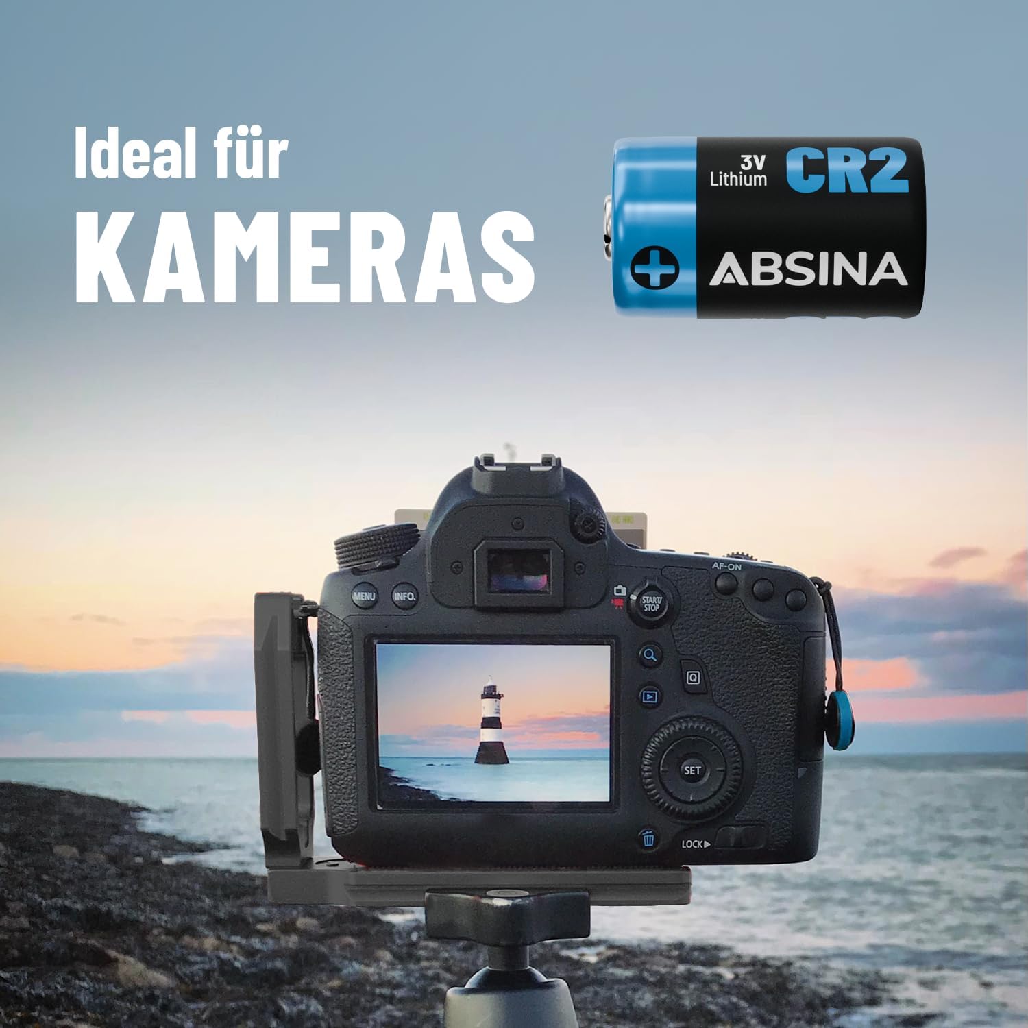 Detalle de ABSINA 4er Pack CR2 3V Lithium-Kamera-Batterien – auslaufsicher, langlebig, vielseitig einsetzbar
