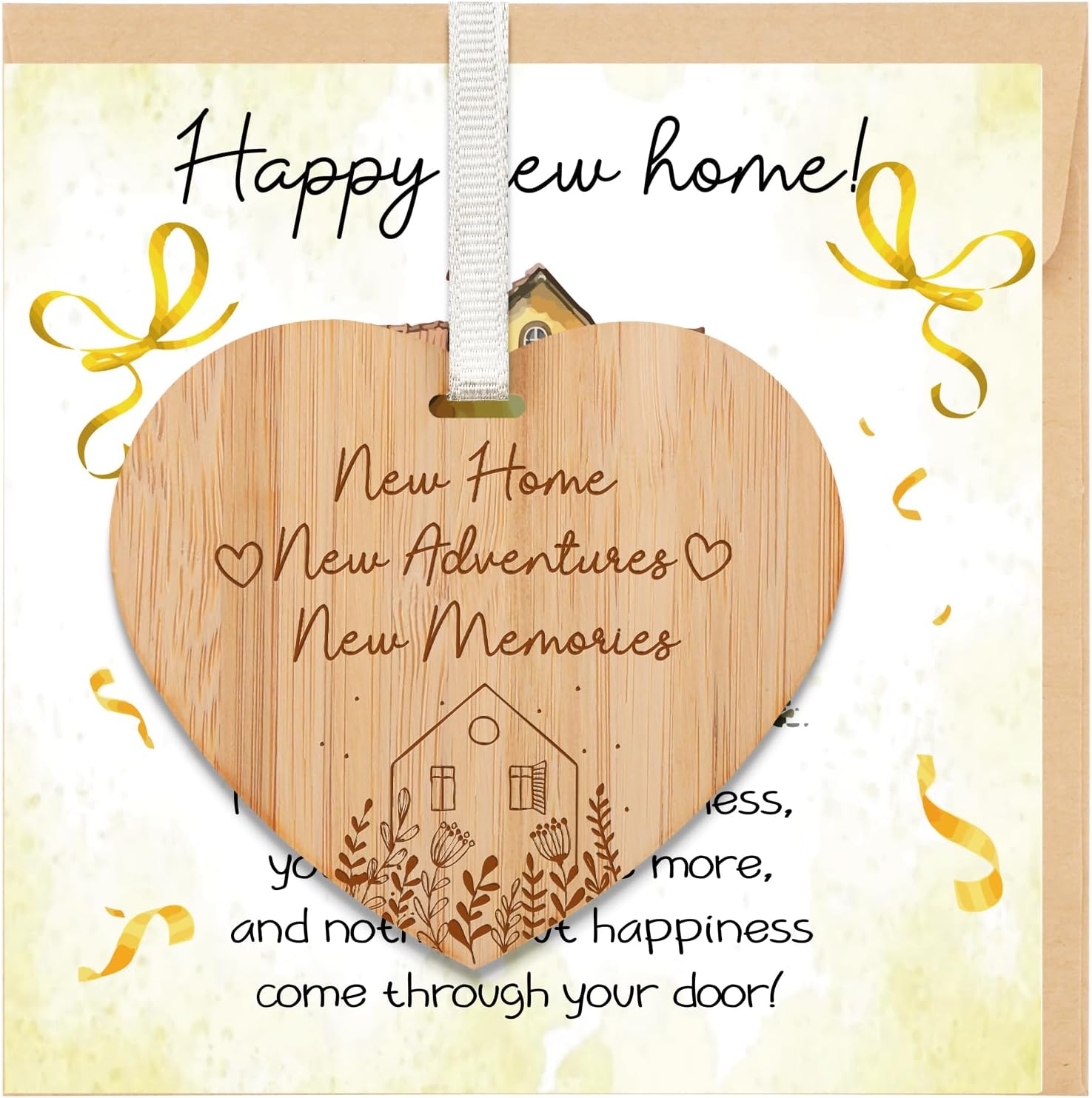 Welsky new home card set with wooden heart