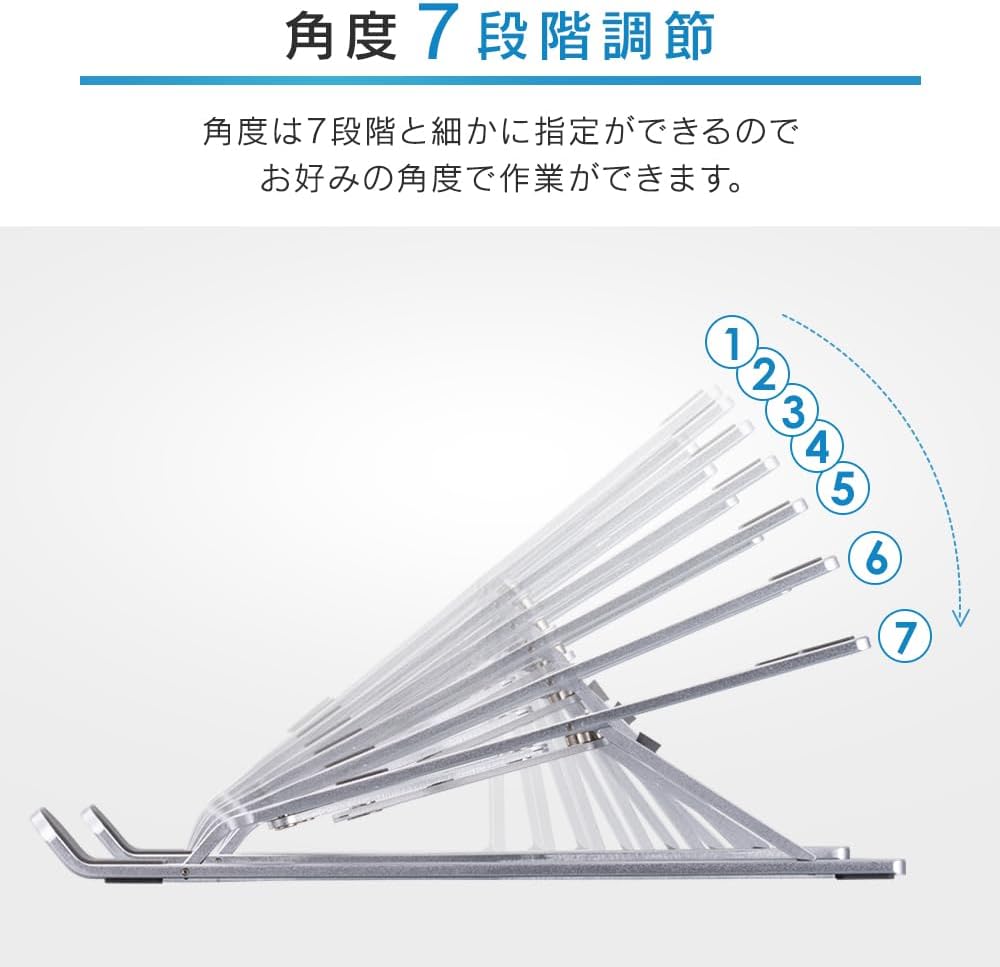 Detalle 2 de アイリスオーヤマ NPS-PBK ノートパソコンスタンド 7段階角度調整・折りたたみ式・ブラック