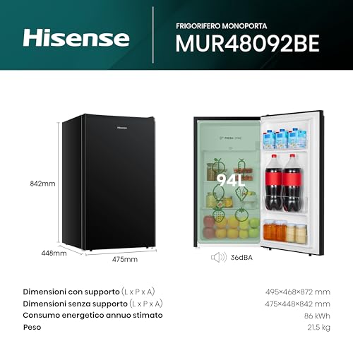 Detalle de Hisense MUR48092BE Frigorifero monoporta 94 L, Classe E, Nero