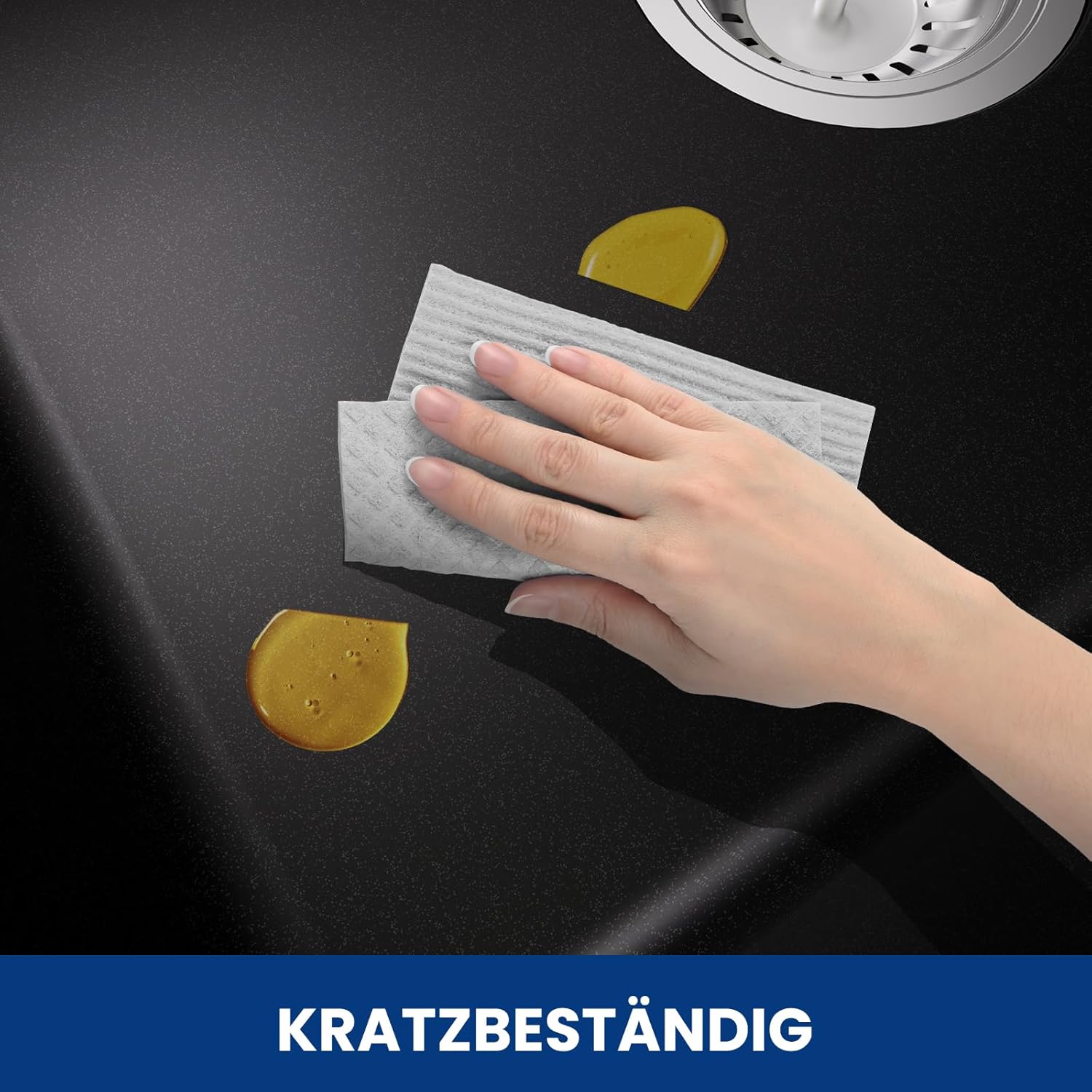 Detalle de CECIPA Spülbecken Schwarz 50x45cm – Granit-Küchenspüle mit 1 Becken, inkl. Siphon & Überlauf