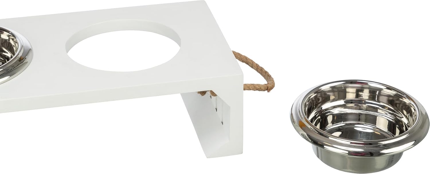 Thumbnail 3 de TRIXIE Elevated Hundenapf Set Nordic – MDF-Ständer, Edelstahlnapf, weiß (887.2 ml)
