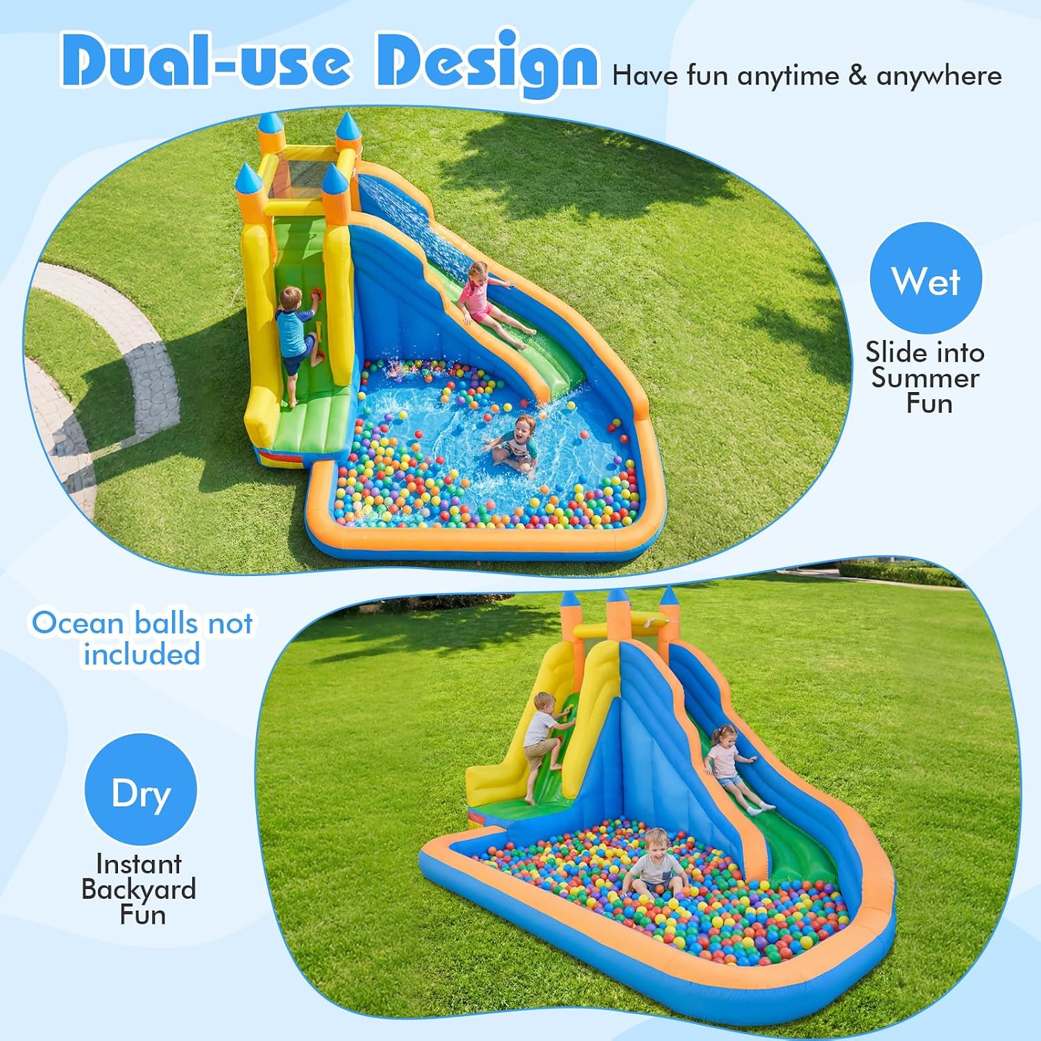 Detalle de Costzon Inflatable Water Slide: Giant Backyard Water Park with Climbing Wall and Splash Pool