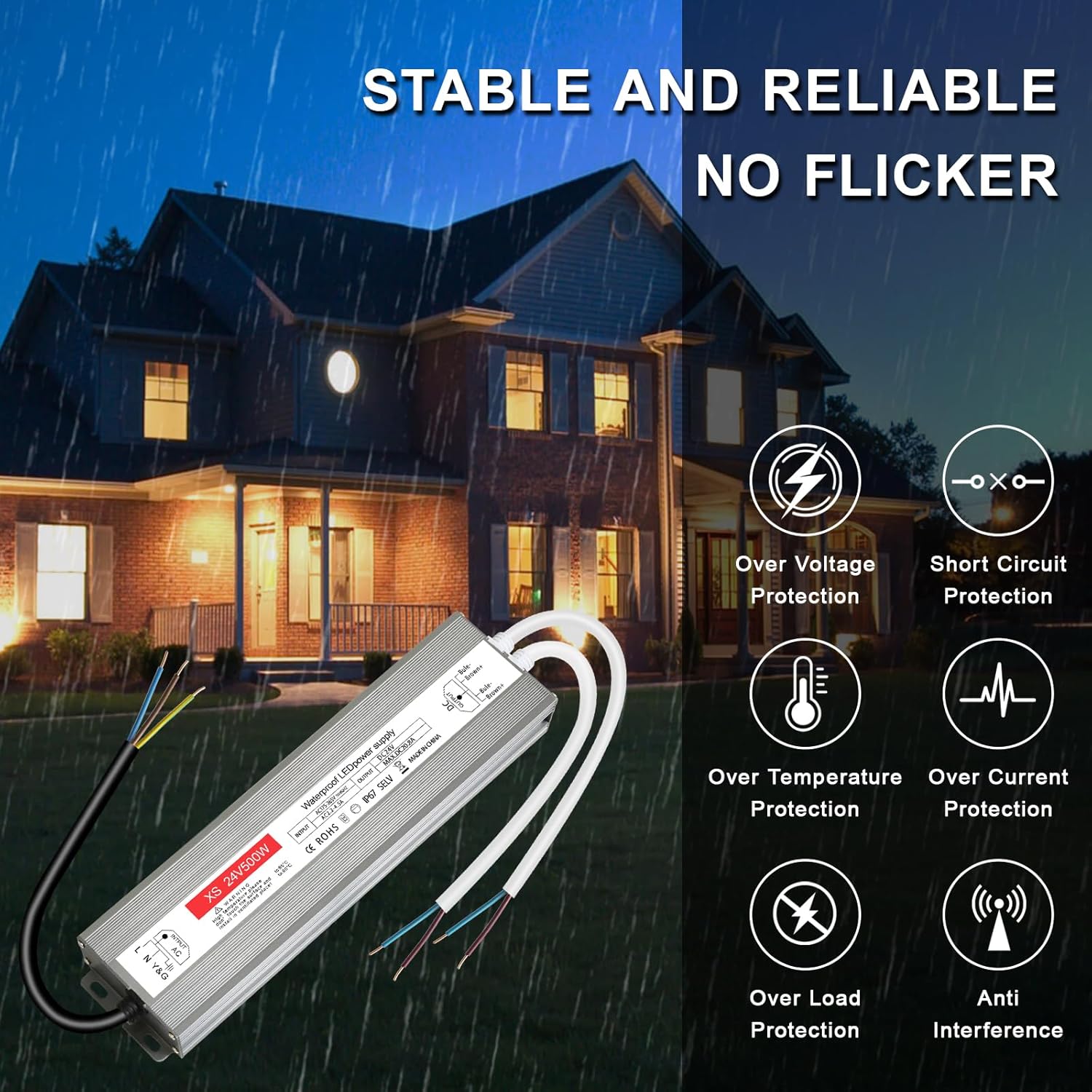 Detalle de Transformador LED IP67 24V 500W para tiras y bombillas⚡