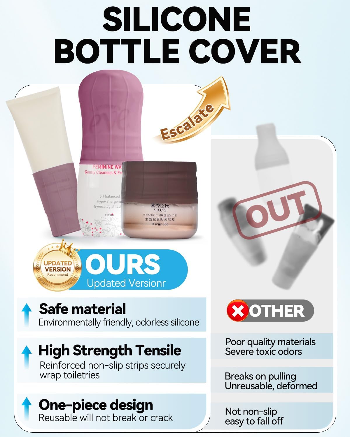 Detalle 2 de Skyconser FL001-3 Silicone Bottle Covers, 16-Pack Stretchable Travel Sleeves
