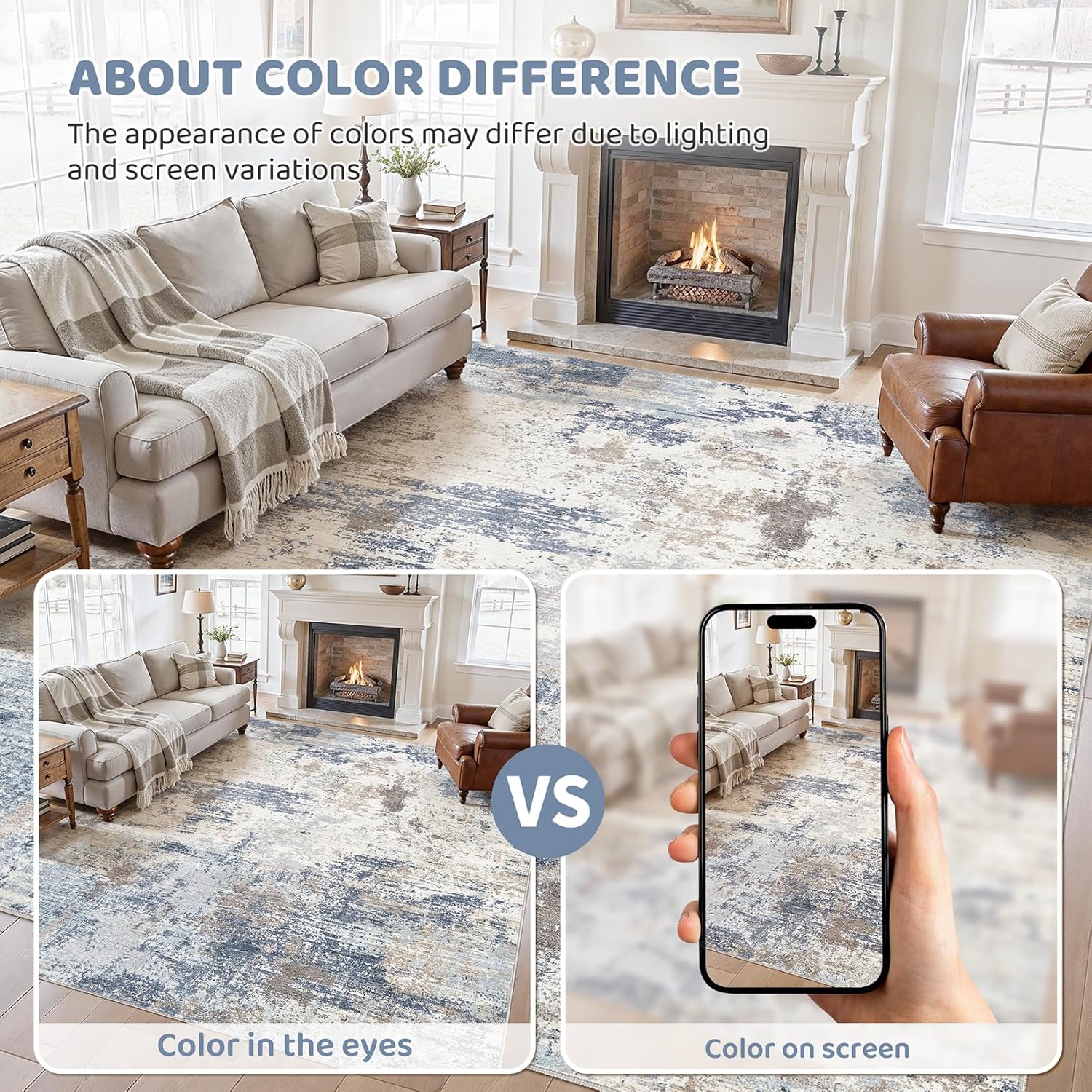 Thumbnail 5 de UERMEI 8x10 Neutral Abstract Washable Area Rug in Denim Blue