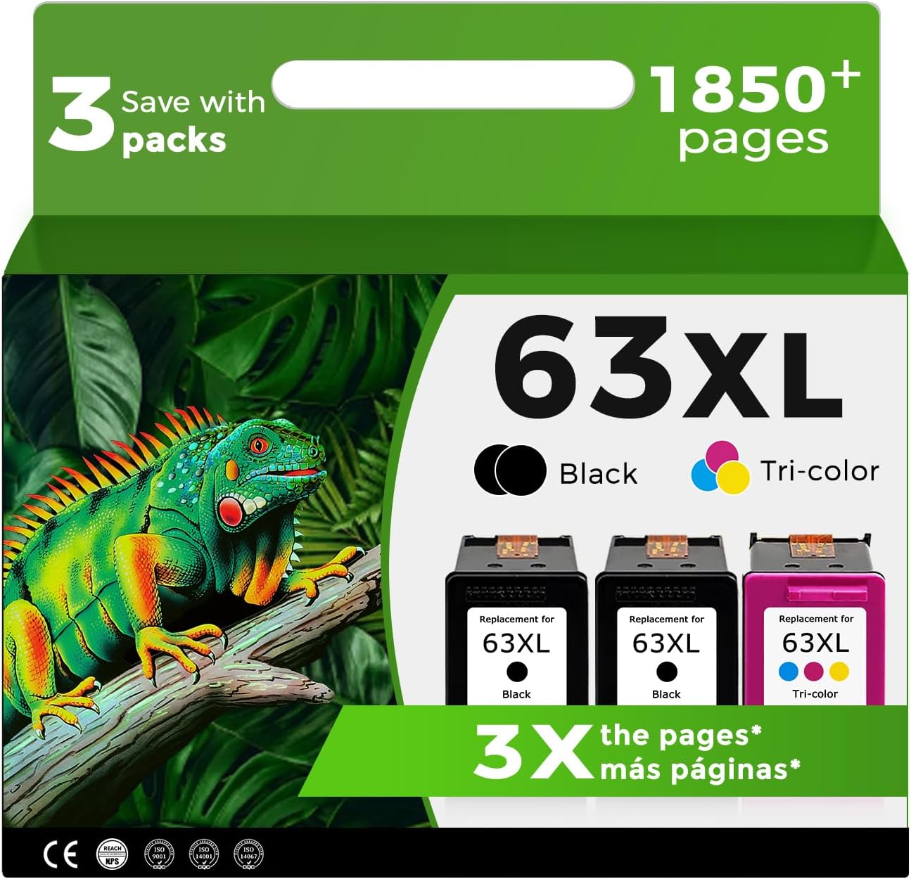 Detalle de Relcolor 63XL Ink Combo 3-Pack 650pg Black