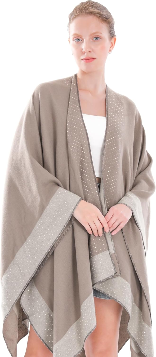 Thumbnail 6 de Miaikvs Women Poncho: Reversible Oversized Cardigan Blanket with Rhinestone Shawl