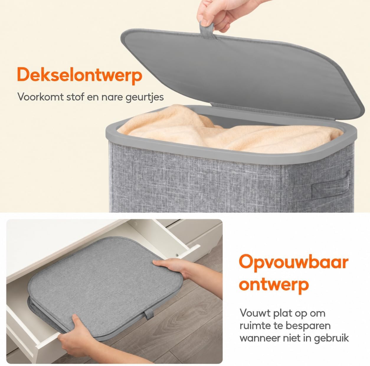 Thumbnail 6 de Lifewit 24599 wasmand van 105 liter met deksel en wielen, lichtgrijs