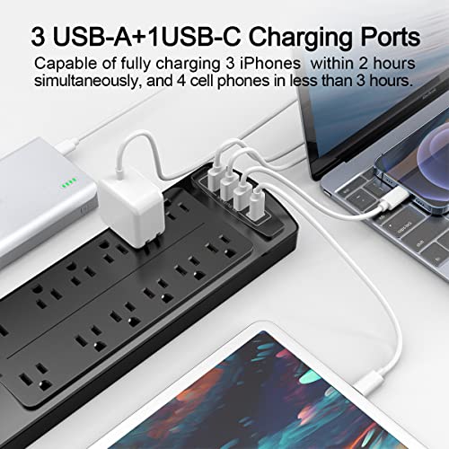 Detalle de ALestor 6 Ft Surge Protector Power Strip with 12 Outlets and 4 USB Ports