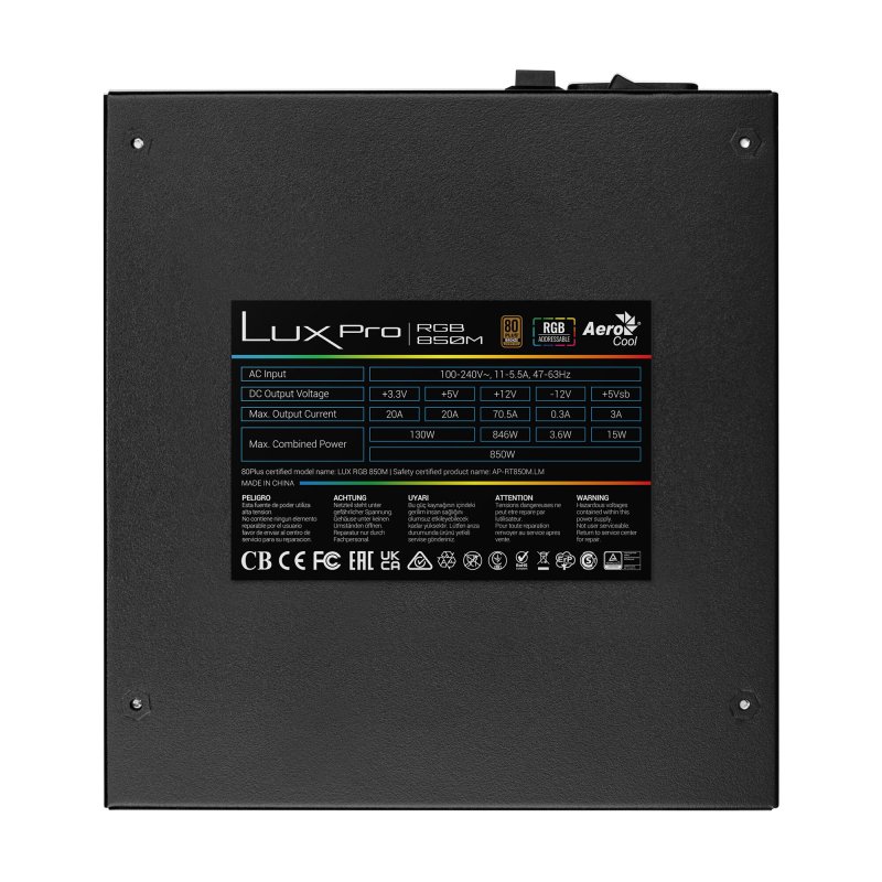 Detalle de Aerocool LUXPRORGB850M 850W 80 Plus Bronze 🖥