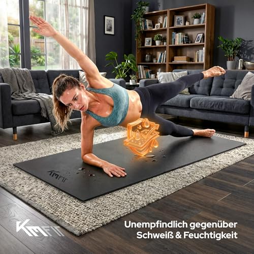 Detalle de KM-Fit Bodenschutzmatte 120x60x0,8 cm – rutschfeste Unterlage für Fitnessgeräte und Boden
