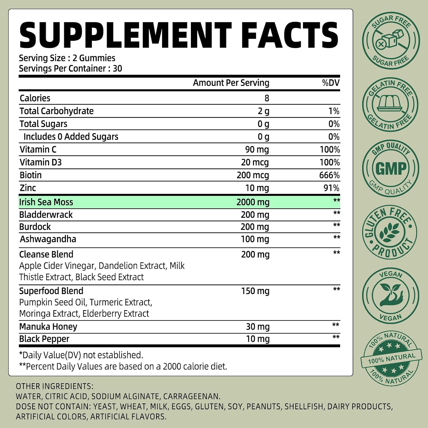 Detalle de OALSE Sea Moss Gummies, 2-Pack, Sugar-Free Apple Flavor with Bladderwrack