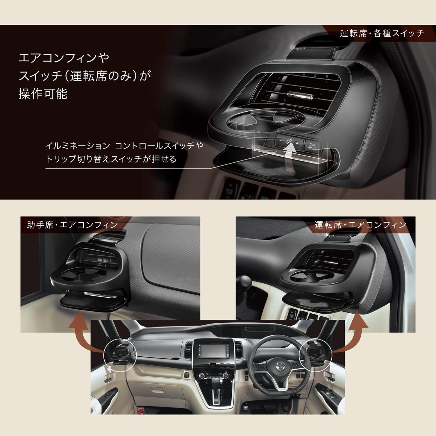 Detalle de カーメイト NZ568 セレナC27系専用ドリンクホルダー 2個セット・薄型・工具不要