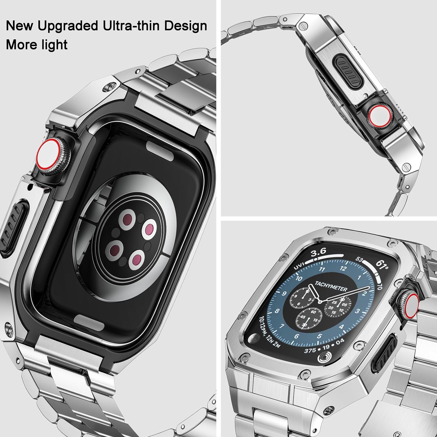 Detalle 2 de Deczone Edelstahl-Armband mit Gehäuse für Apple Watch 42/44mm – kompatibel mit Series SE, 6, 5, 4, 3, 2, 1