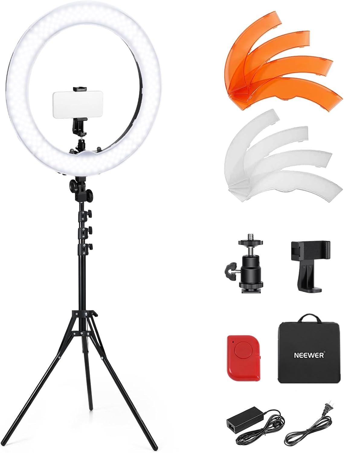 Detalle de NEEWER RL-18 18-Inch Ring Light Kit, 55W Dimmable LED with Tripod