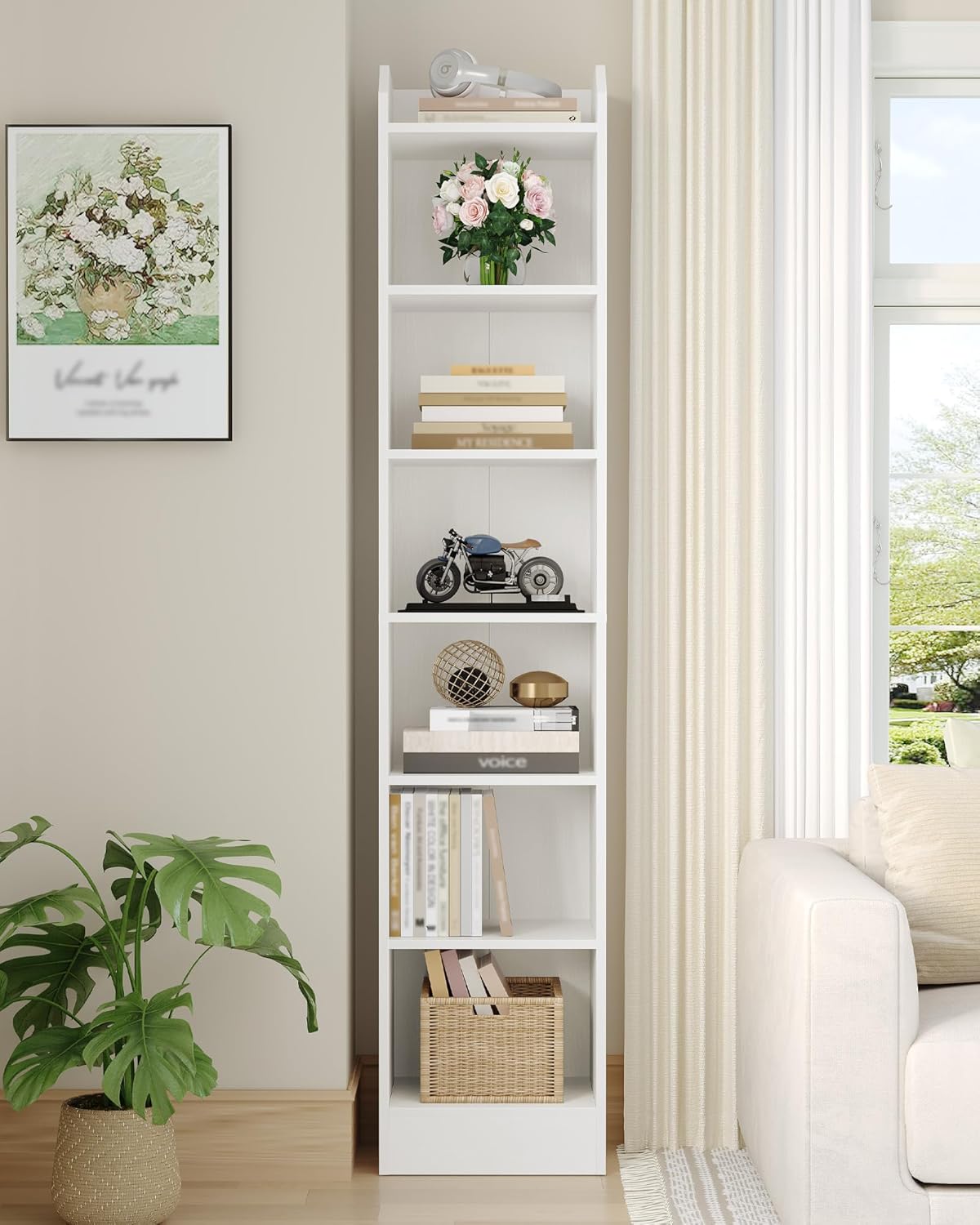 Detalle de Hzuaneri Bibliothèque à 7 niveaux sur pieds – Étagère de rangement blanche BC07913X