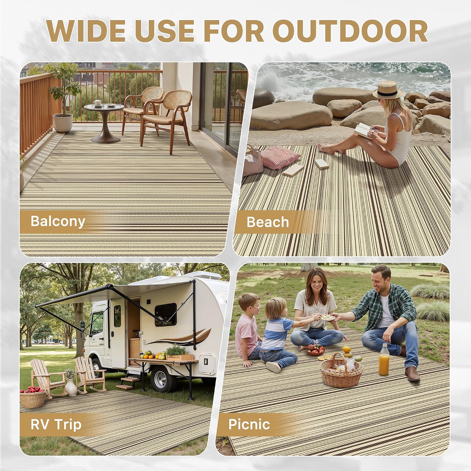 Detalle 2 de GENIMO Outdoor Rug 270x360cm — Extra Large waterproof reversible garden mat in recycled plastic