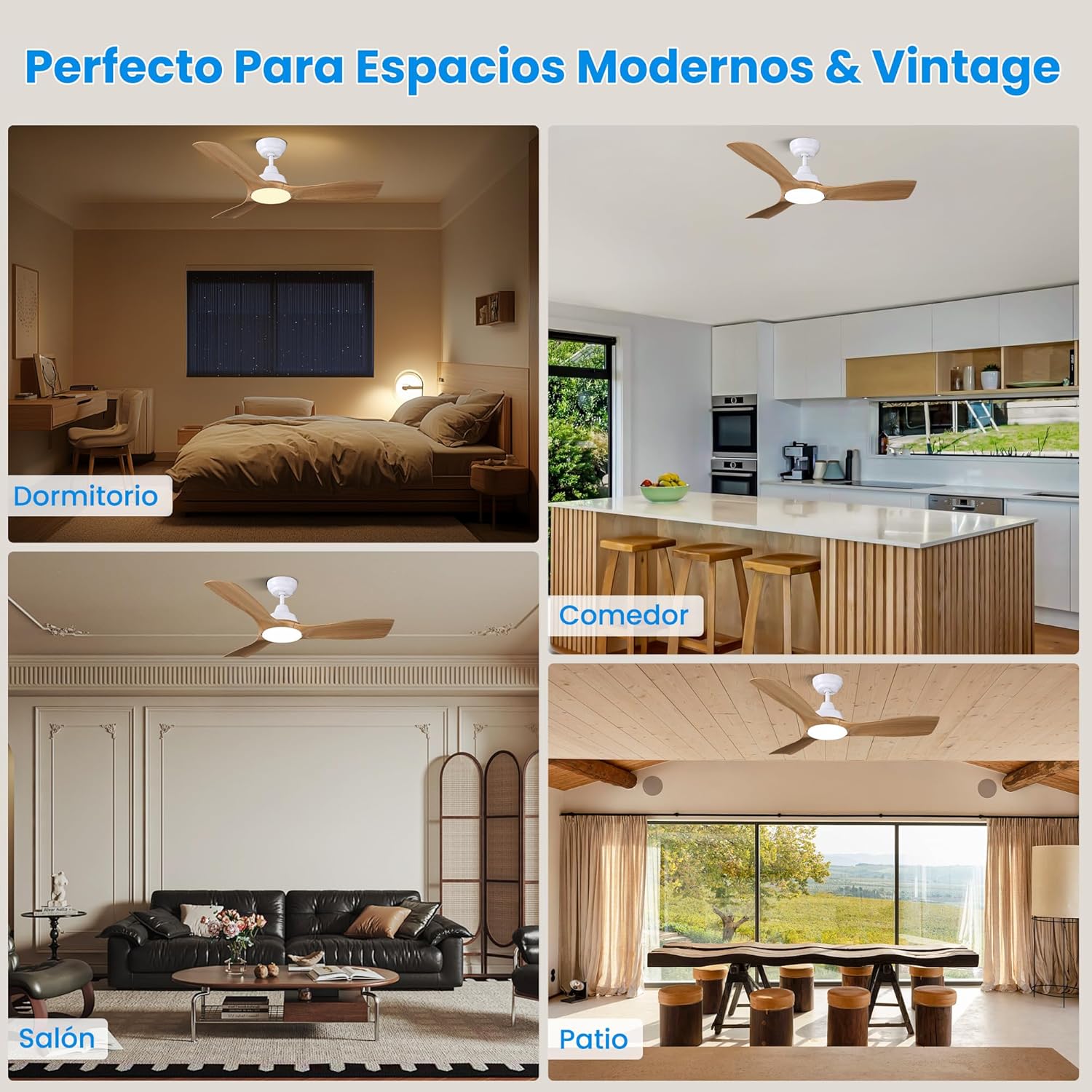 Thumbnail 5 de CJOY V Ventilador de Techo con Luz, 42'', 3 Palas Madera, Reversible🌀