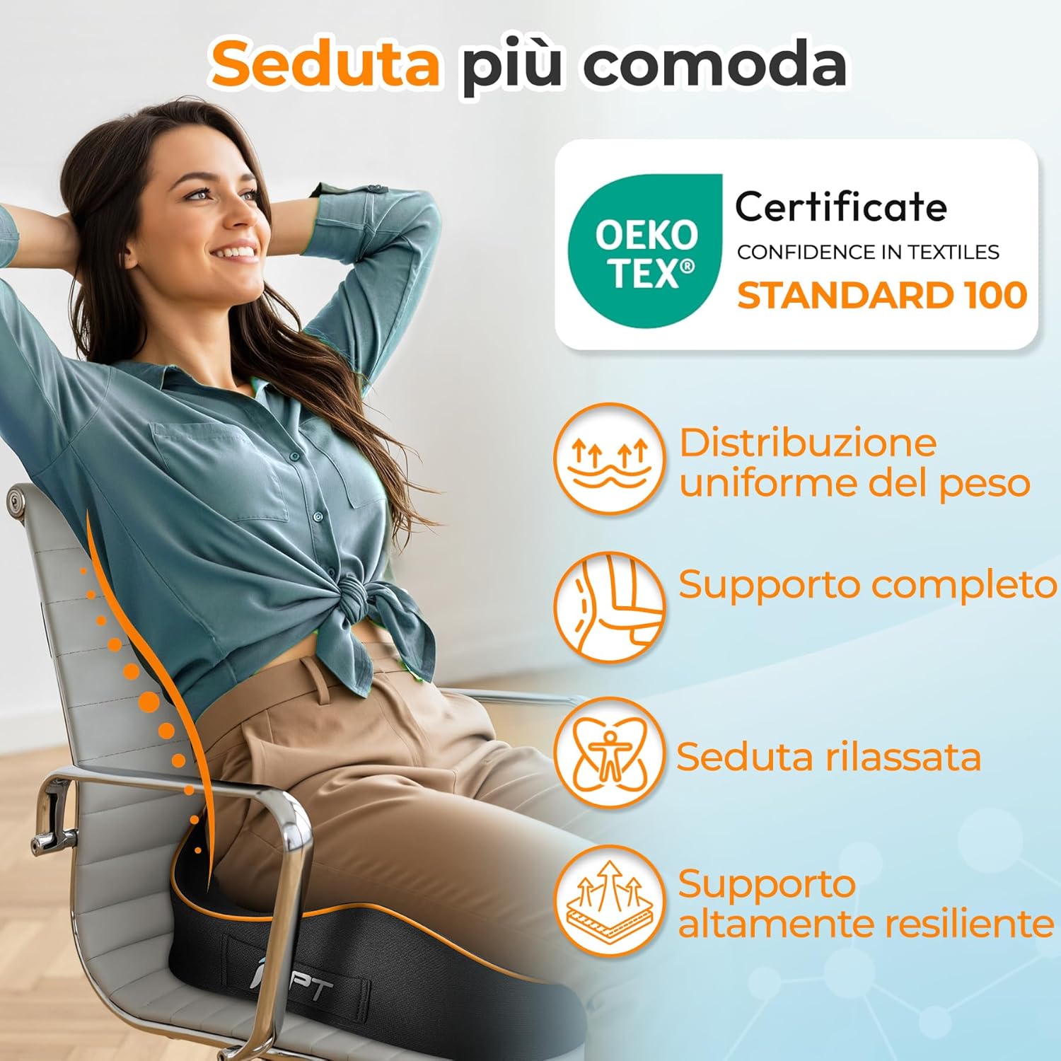 Detalle de PTylo Cuscino Sedia Ufficio – Cuscino Sedile in Memory Foam ad Alta Densità