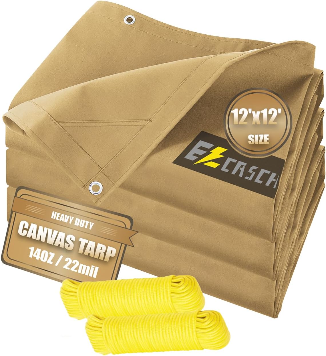 Detalle de Ezcasch EZFBPB0016MG 12' x 12' Canvas Tarp, 22 mil, Yellow