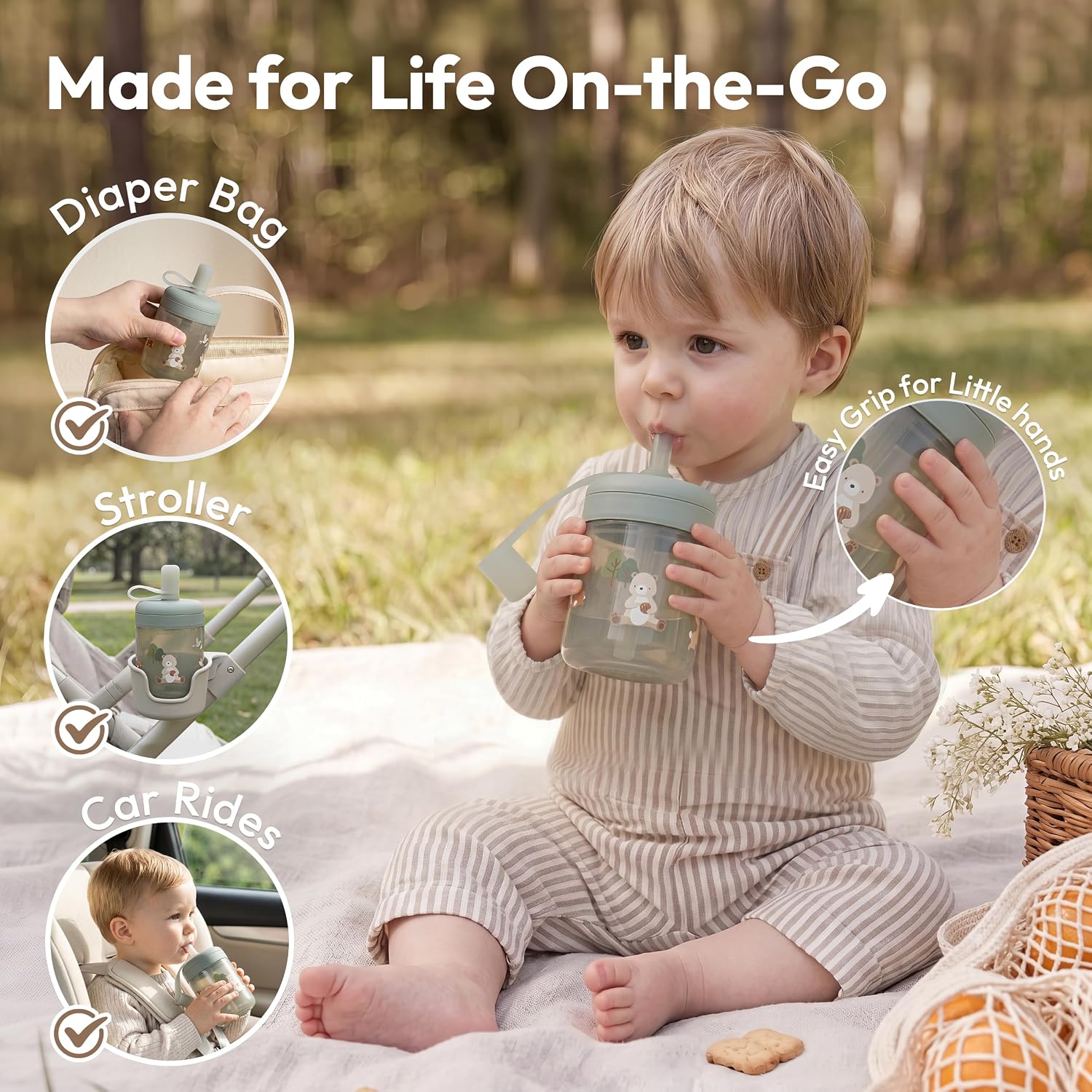 Detalle de Moonkie MK251129 Silicone Baby Straw Cups, 5 oz, Spill-Resistant 2-Pack
