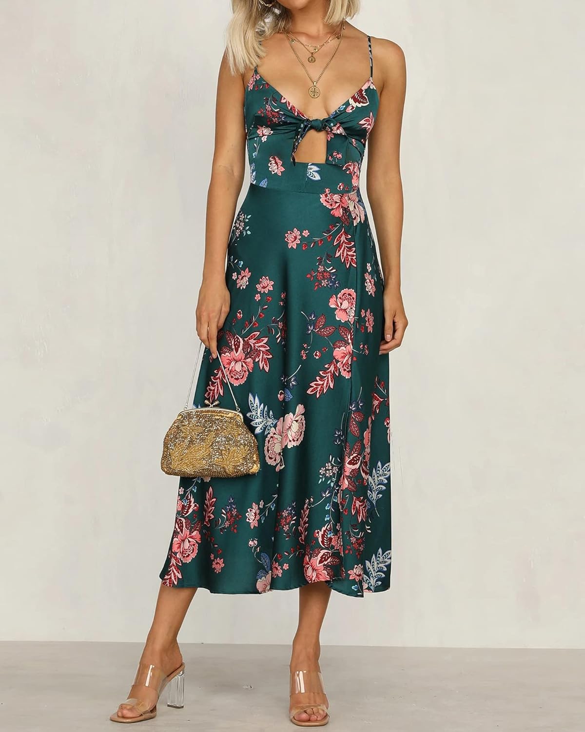 Detalle 2 de Fashionme Satin Spaghetti Strap Midi Dress