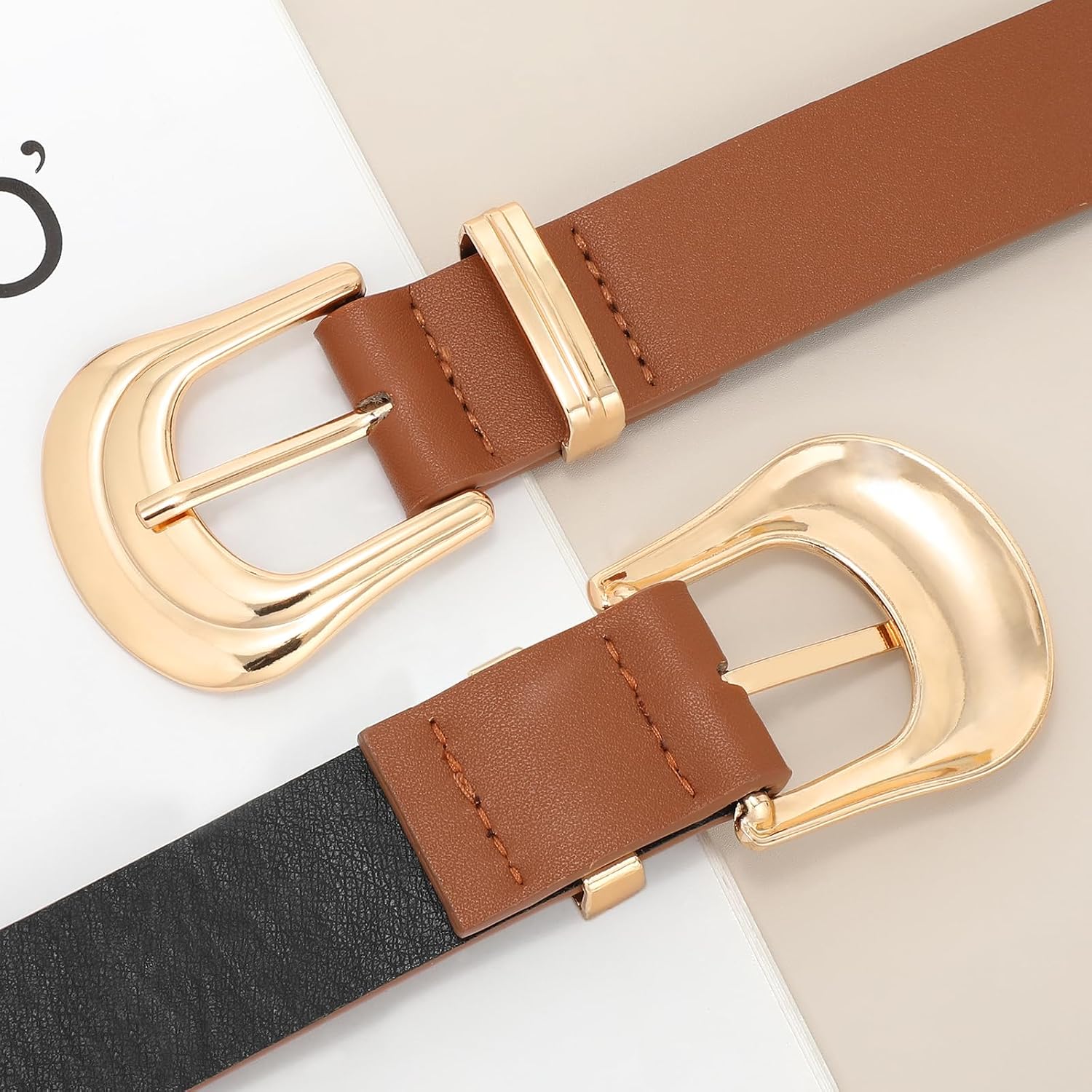 Detalle de XZQTIVE Women's Leather Belt with Western Buckle – Black, 1 inch Width, Faux Leather