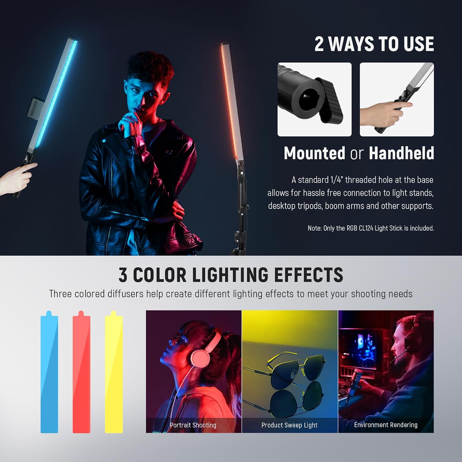 Thumbnail 4 de NEEWER BH20B Black LED Video Light Stick Kit, 2-Pack with 2.4G Remote