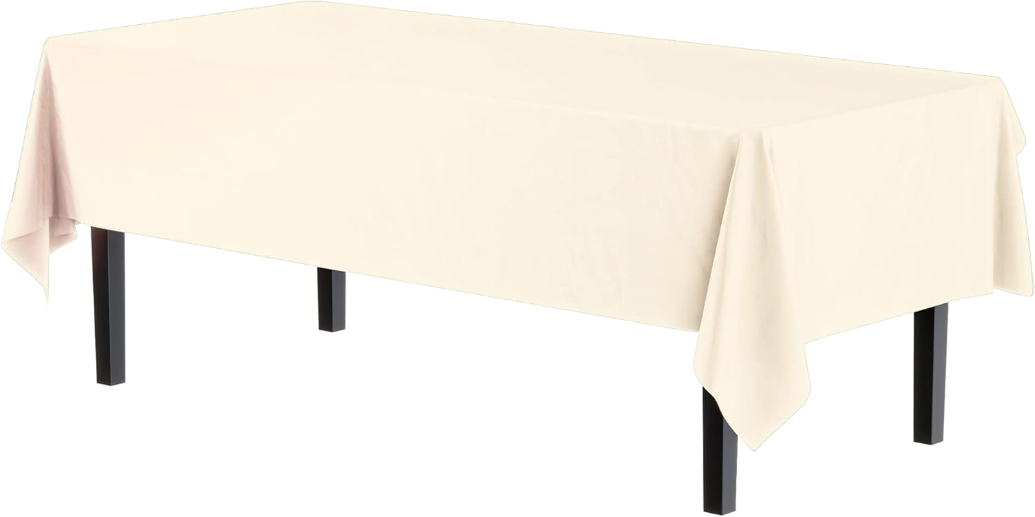 Thumbnail 1 de Exquisite Party Solids 6-Pack Premium Plastic Tablecloth, 54in x 108in Rectangular Table Cover (Ivory)