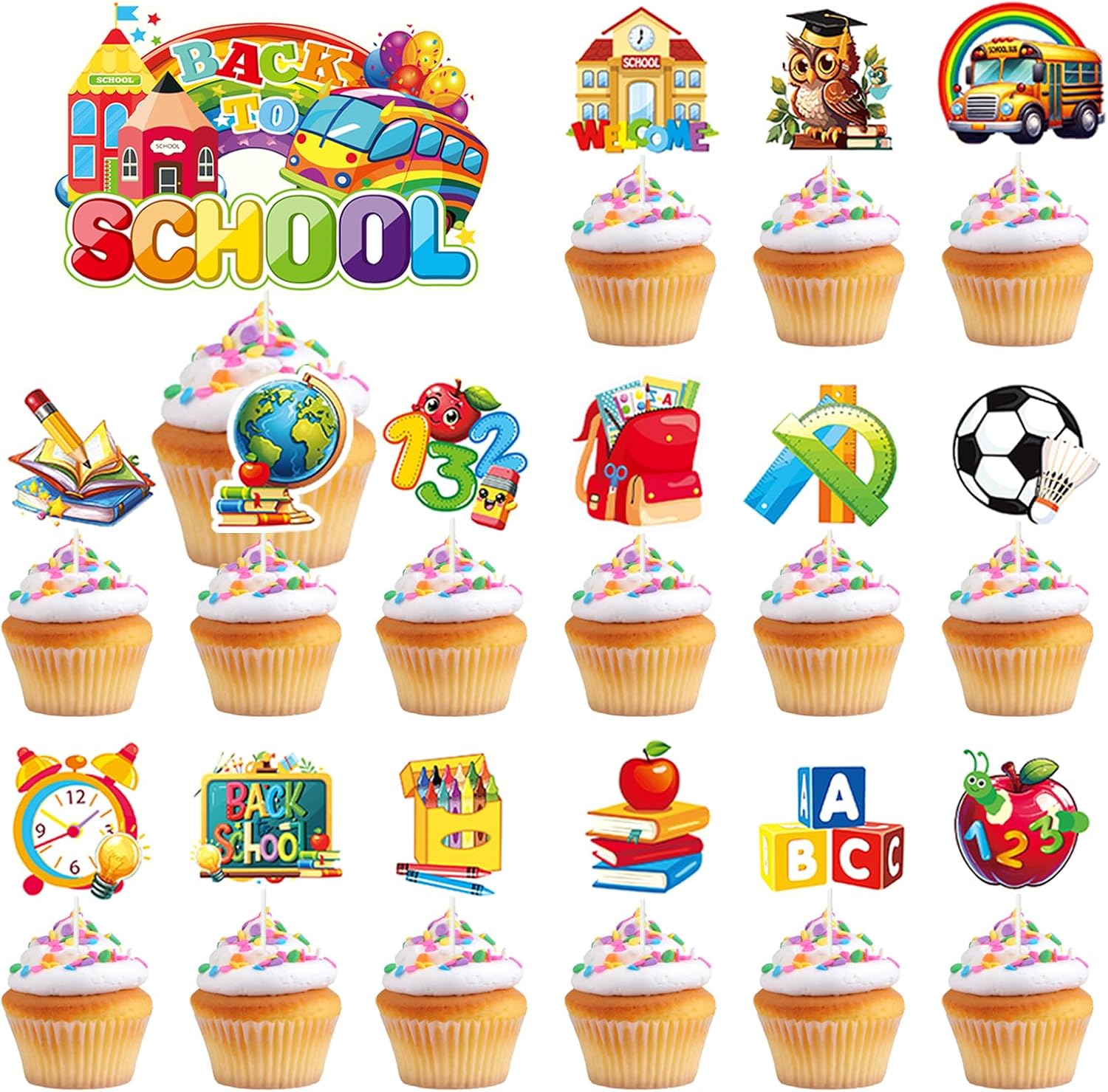 Detalle de Back to School Cupcake Toppers Decorations – VARACL 32PCS